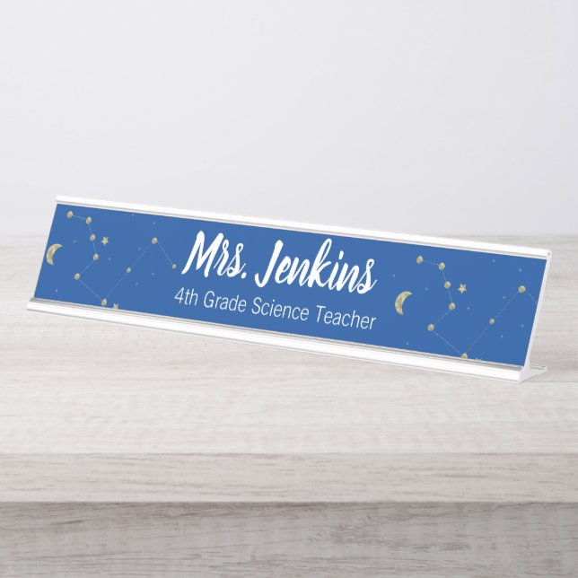 Science Teachers Laboratory Lab Moon Constellation Desk Name Plate (Front)