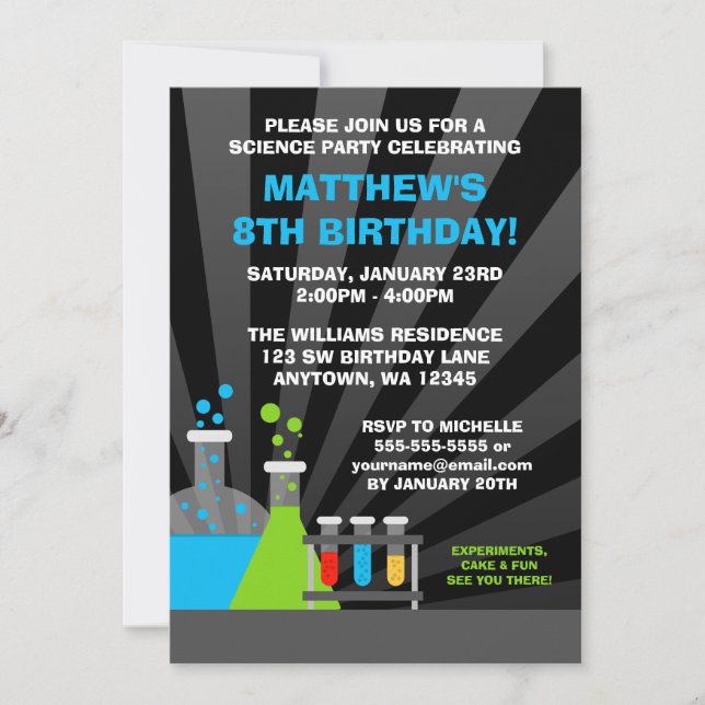 Science Theme Birthday Party Invitation (Front)