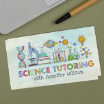 Science Tutoring - Teacher Watercolor art Business Card<br><div class="desc">Inspire curious minds with this beautifully designed Science Tutoring business card, perfect for educators, private tutors, and academic support professionals. Featuring a composition of classic science elements—like a microscope, DNA strand, beakers, molecule, and more—this design adds a creative, personal touch to your professional image. This card combines visual charm with...</div>