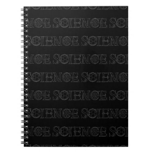 Science typography pattern white on black notebook