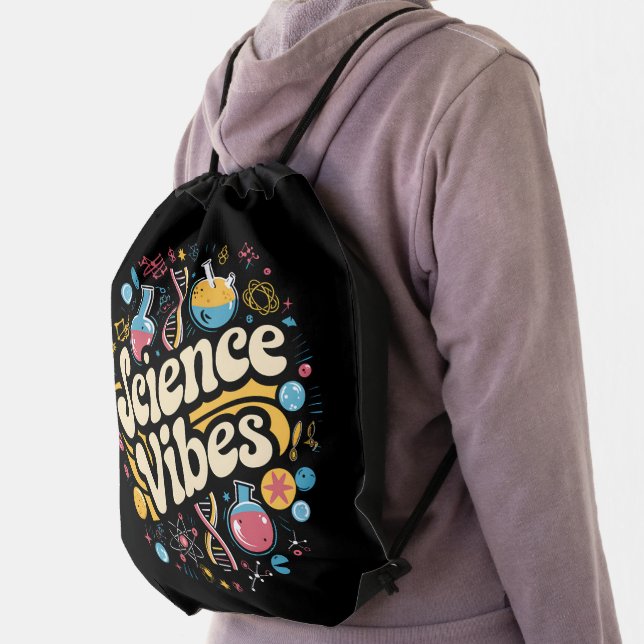 Science Vibes Groovy First Day of Back To School  Drawstring Bag (Insitu)