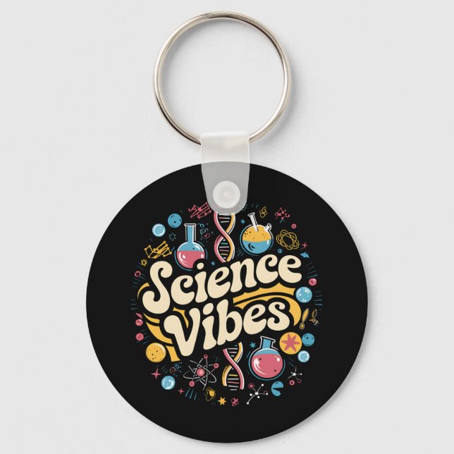 Science Vibes Groovy First Day of Back To School  Keychain (Front)