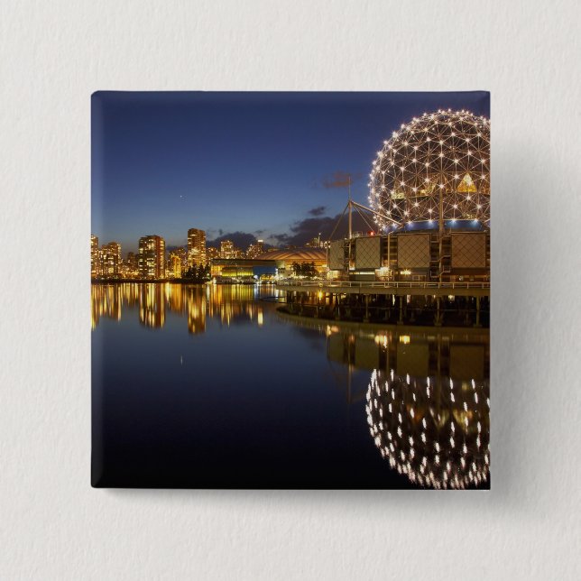 Science World and CBD reflected in False Creek, Pinback Button (Front)
