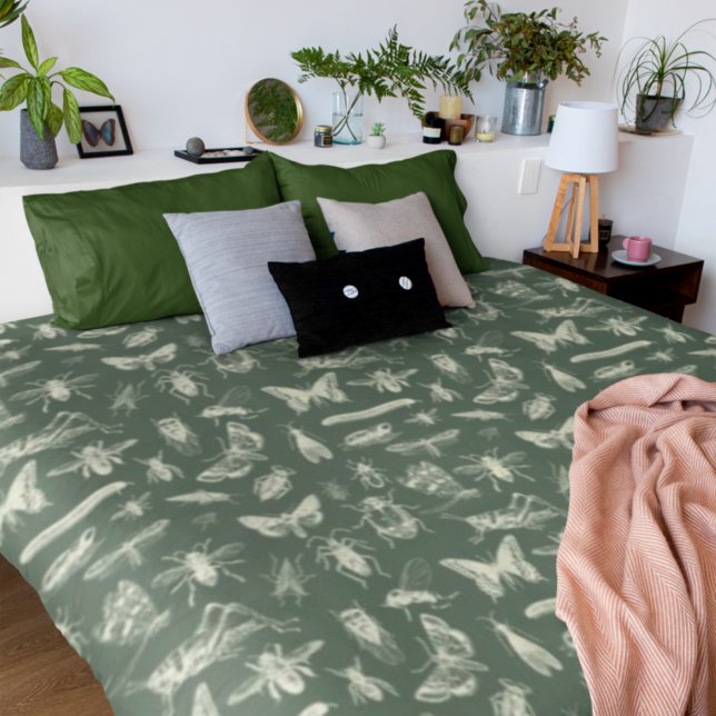 Scientific Antique Bugs Insects Cream and Green Duvet Cover (Creator Uploaded)