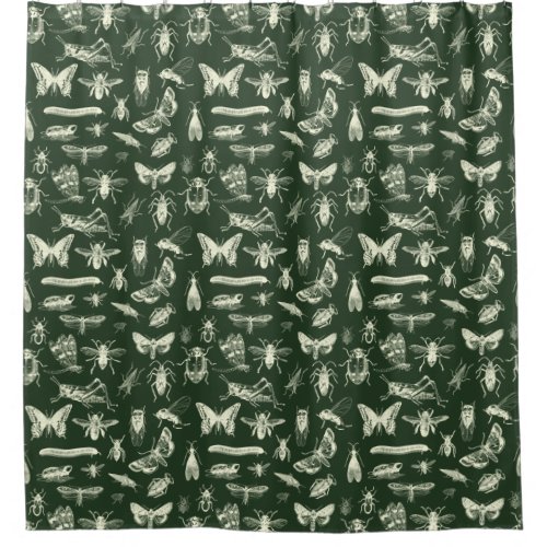 Scientific Antique Bugs Insects Cream and Green Shower Curtain