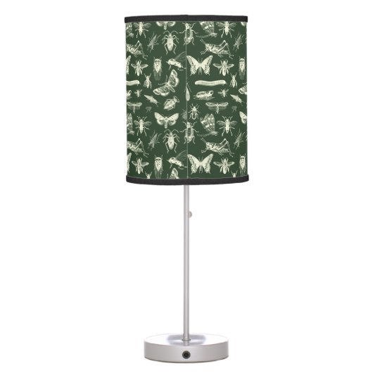 Scientific Antique Bugs Insects Cream and Green Table Lamp (Back)