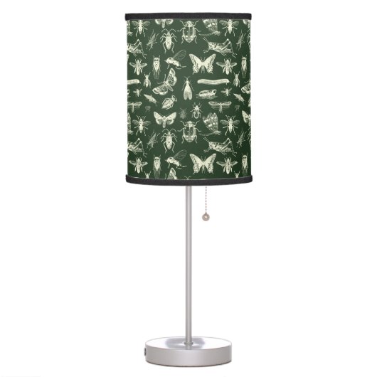 Scientific Antique Bugs Insects Cream and Green Table Lamp (Left)