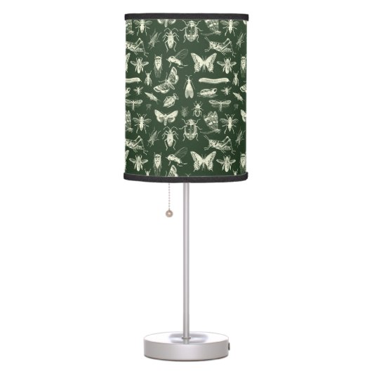 Scientific Antique Bugs Insects Cream and Green Table Lamp (Right)