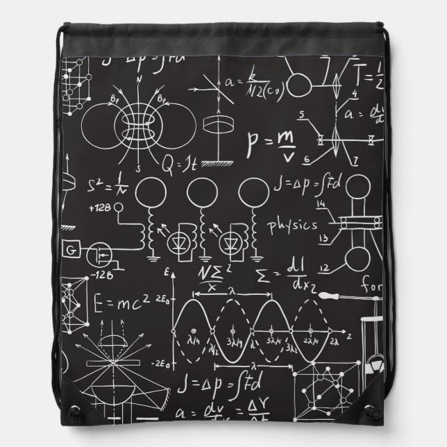 Scientific Formulas: Chalkboard Calculations Patte Drawstring Bag (Front)