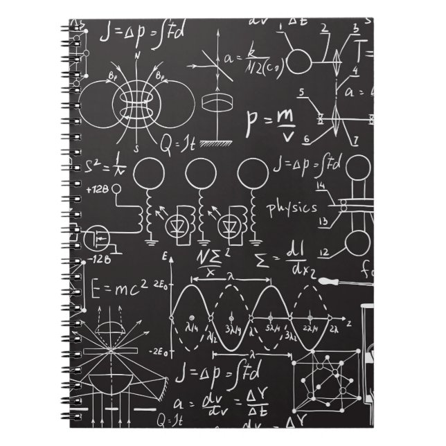 Scientific Formulas: Chalkboard Calculations Patte Notebook (Front)