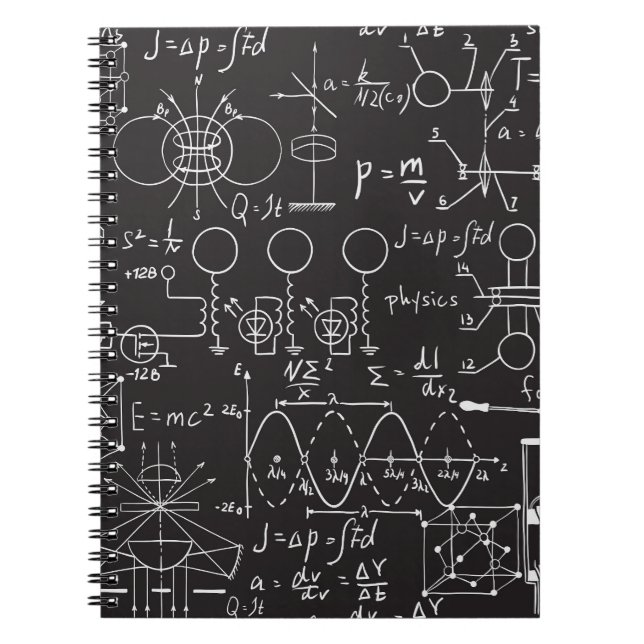 Scientific Formulas: Chalkboard Calculations Patte Notebook (Front)