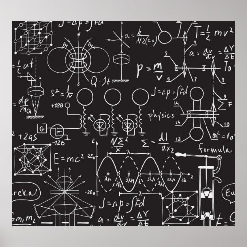 Scientific Formulas Chalkboard Calculations Patte Poster