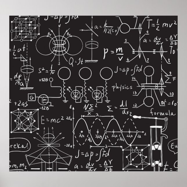 Scientific Formulas: Chalkboard Calculations Patte Poster (Front)