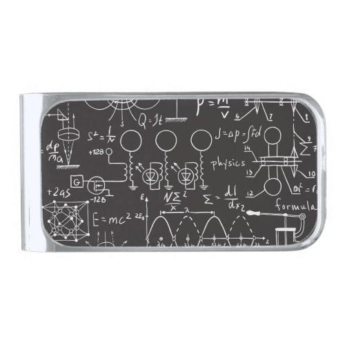 Scientific Formulas Chalkboard Calculations Patte Silver Finish Money Clip