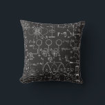 Scientific Formulas: Chalkboard Calculations Patte Throw Pillow<br><div class="desc">Physical formulas, graphics and scientific calculations on chalkboard. Vintage hand drawn illustration laboratory seamless pattern Merge art and science in a lab-themed pattern of illustrations on chalkboard. Chalkboard equations flow, science in every line. scientific, laboratory, physics, equation, drawing, chalk, math, symbol, decorative, science, code, pattern, chalkboard, background, illustration, decor, education,...</div>