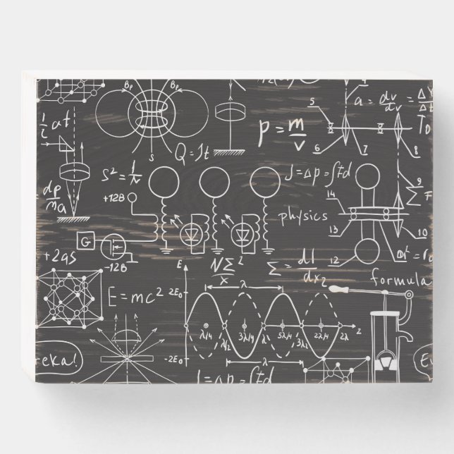 Scientific Formulas: Chalkboard Calculations Patte Wooden Box Sign (Front Horizontal)