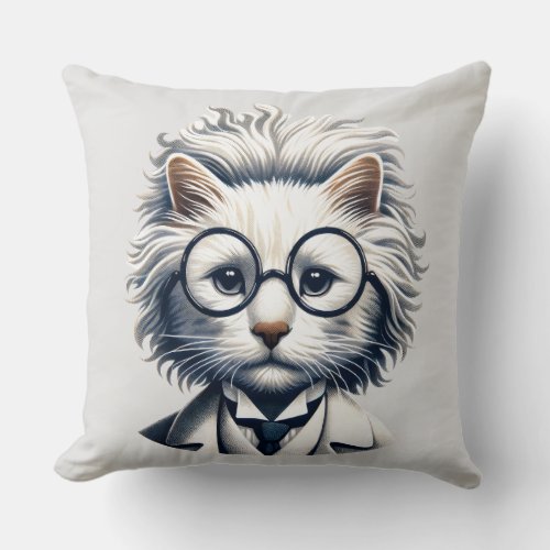 Scientist cat throw pillow