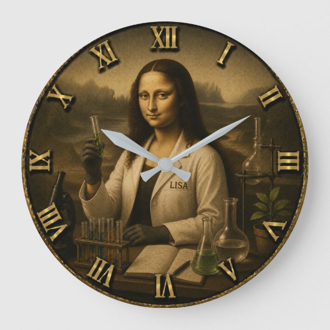 Scientist Funny Mona Lisa Science Lab Gift Large Clock (Front)