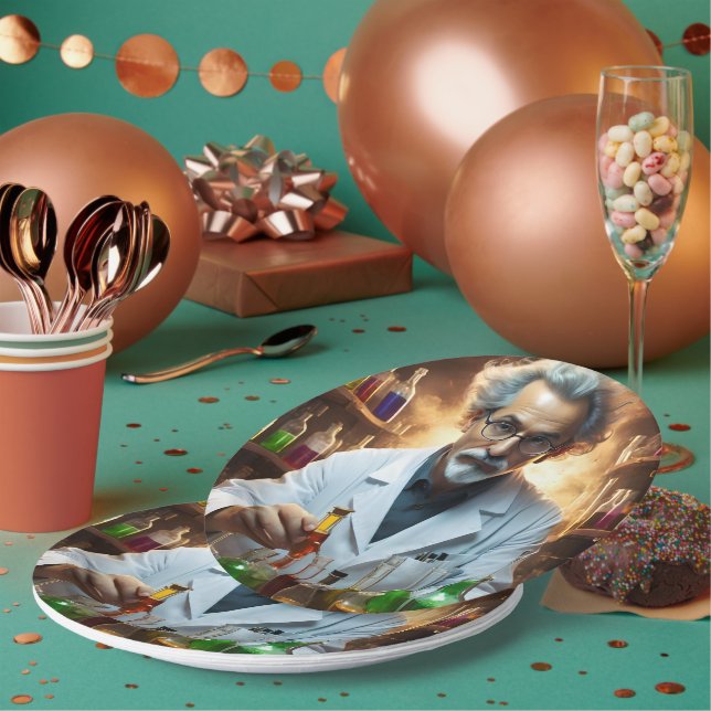 Scientist In A Laboratory Mixing Potions, Paper Plates (Multi)