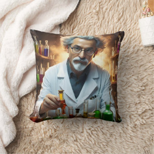 Scientist In A Laboratory Mixing Potions, Throw Pillow