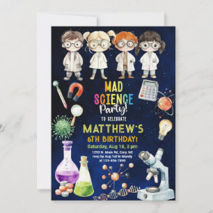 Scientist, Mad Science birthday invite. Invitation
