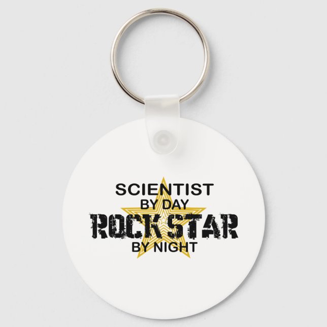 Scientist Rock Star by Night Keychain (Front)