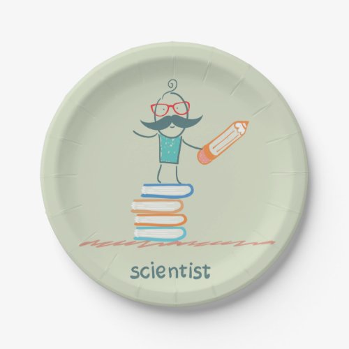 Scientist Standing On Books Paper Plates