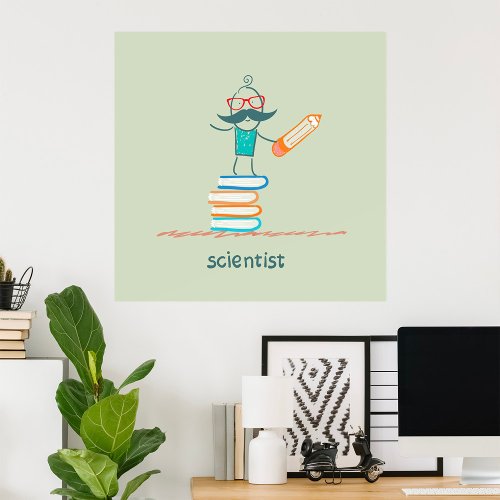 Scientist Standing On Books Poster