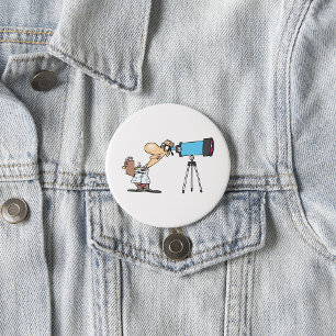 Scientist with Telescope Astronomy Science Humor  Button