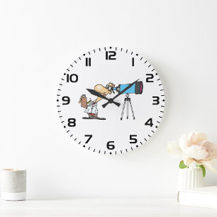 Scientist with Telescope Astronomy Science Humor  Large Clock
