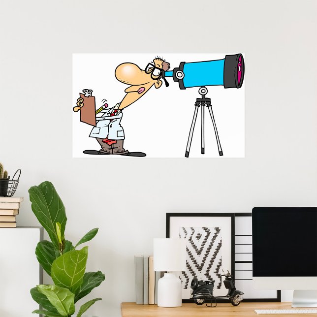 Scientist with Telescope Astronomy Science Humor  Poster (Creator Uploaded)