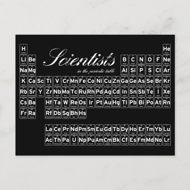 Scientists in the periodic table postcard (Front)
