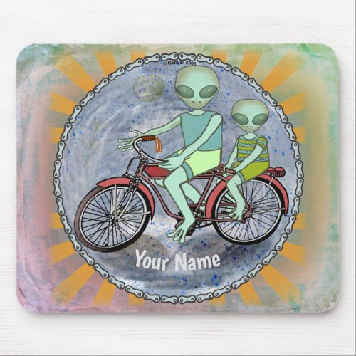 Scifi Alien Riding Bike custom name Mouse Pad