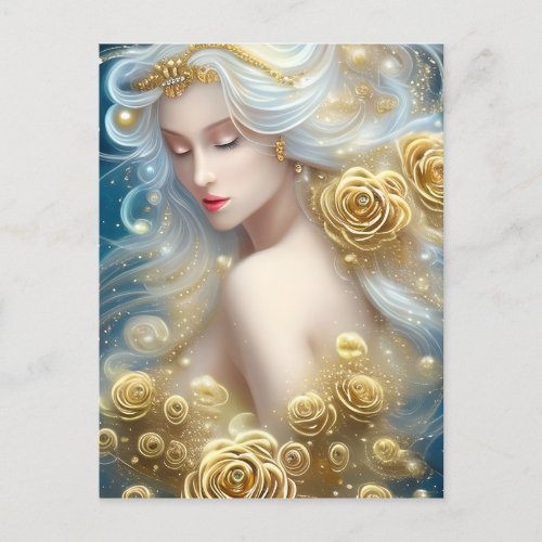 SciFi Exquisite Delicate Gold Intricate Roses Fema Postcard