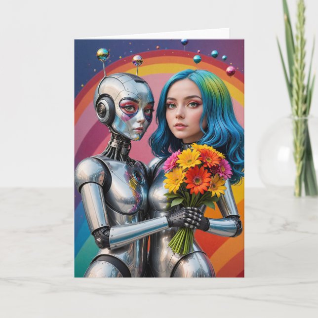 SciFi Female Robots in Love Card (Front)
