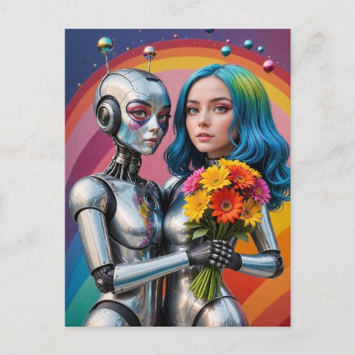 SciFi Female Robots in Love Postcard