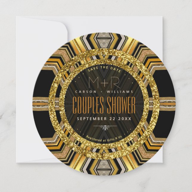 Scifi Gold Art Deco Stylish Glamour Couples Shower Invitation (Front)