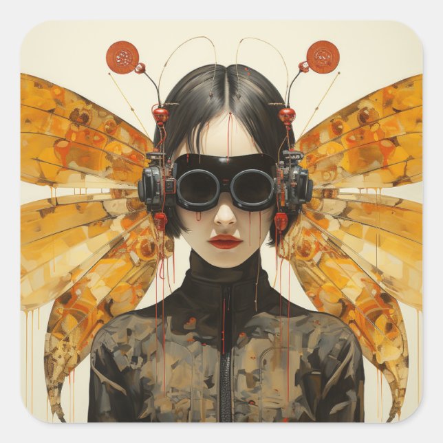 Scifi Insect Woman Square Sticker (Front)