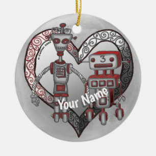 Scifi robot love ceramic ornament