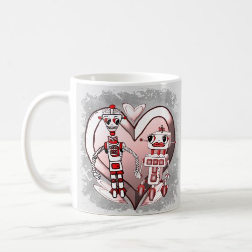 Scifi robots in love coffee mug