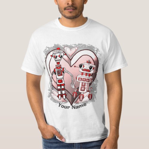 Scifi robots in love custom name T_Shirt
