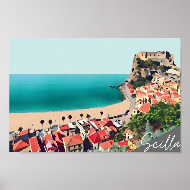 Scilla Pastel Blue Beach Scene Poster (Front)