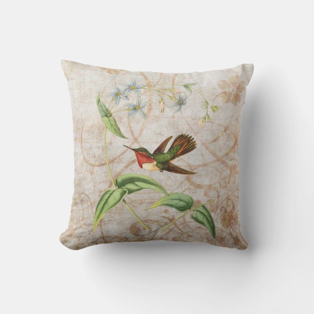 Scintillant Hummingbird Vintage Grunge Throw Pillow (Front)