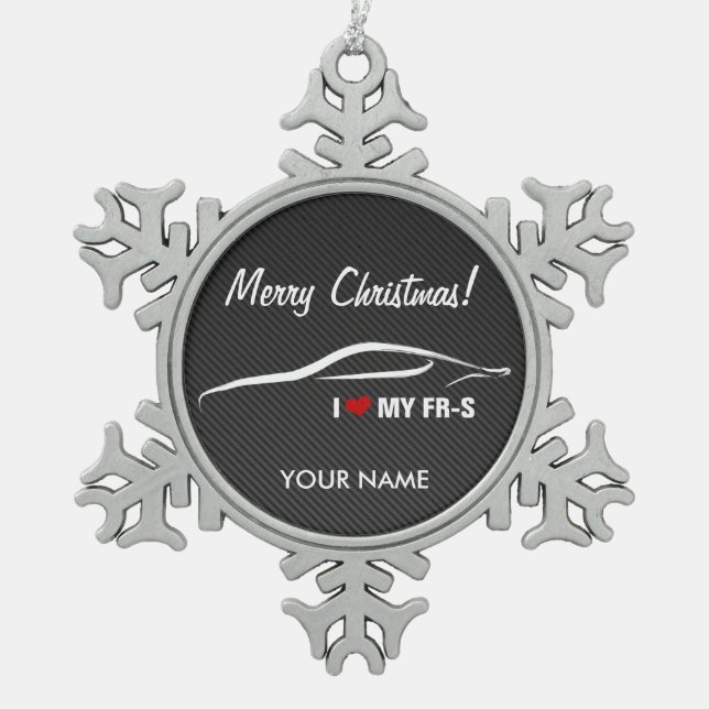 Scion FR-S "I love my FR-S" Personalized Snowflake Pewter Christmas Ornament (Front)