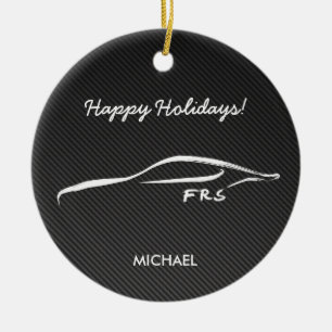 Scion FR-S White Silhouette logo w/ faux carbon Ceramic Ornament
