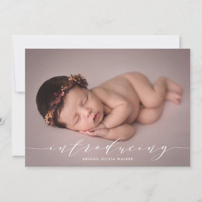 Scipt Introducing Photo Overlay Birth Announcement (Front)