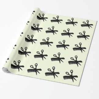 Scissor and Comb Green Wrapping Paper