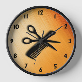 Scissor and Comb Orange Rust Clock