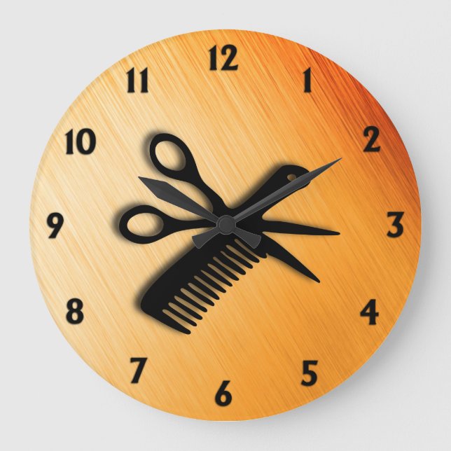 Scissor and Comb Orange Rust Large Clock (Front)