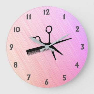 Scissor and Comb Pink Large Clock